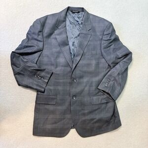Jos. A. Bank Sport Coat Mens 42R Dark Gray Windowpane Wool Silk Blazer Signature